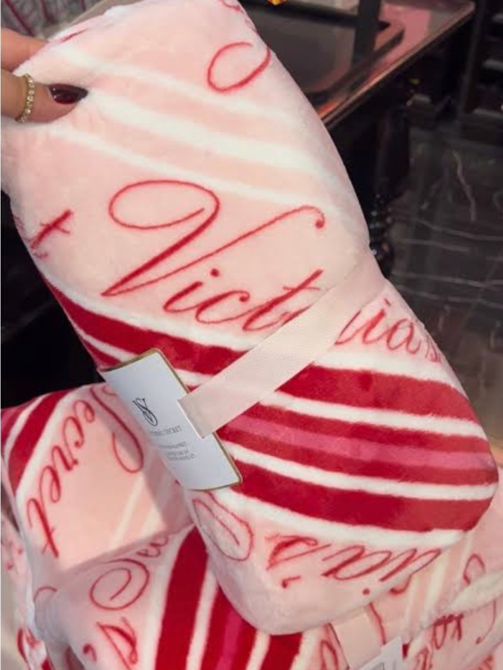 Victoria's Secret Pink and Red Plush Logo Throw